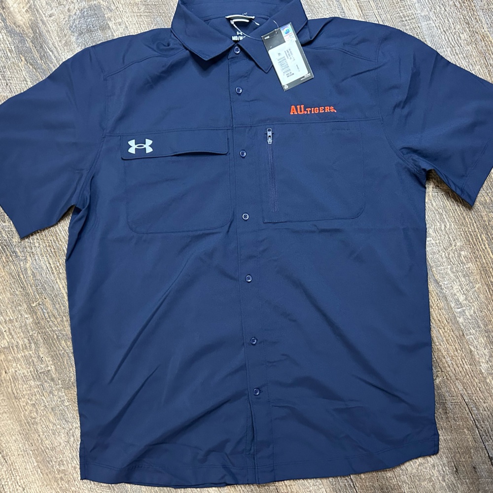 Under Armour Mens Medium Button Down Shirt Auburn Tigers Navy Lightweight $80